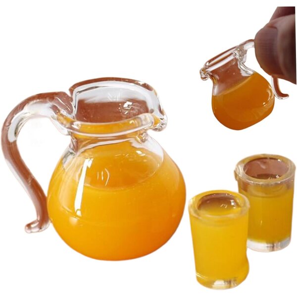 Miniatura Caraffa e 2 Bicchieri di Succo d'Arancia per Casa delle Bambole 1/12