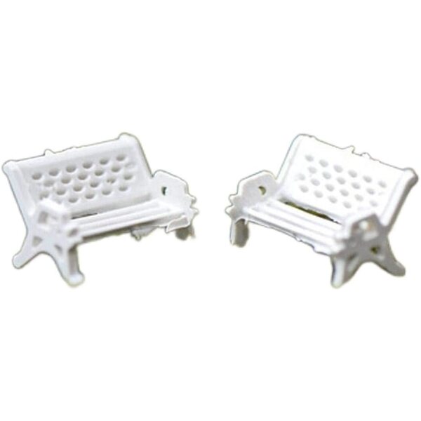 Set 2 Miniature Panchine Bianche per Giardino e Decorazioni Miniature 3x1,5 cm