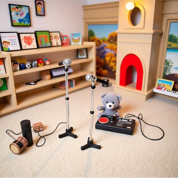 Miniaturmikrofon mit Ständer 1:12 für Puppenhausdekoration, Schwarz, 90 x 18 mm