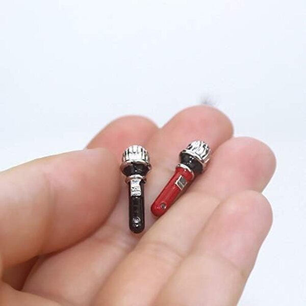 Miniaturmikrofon mit Ständer 1:12 für Puppenhausdekoration, Schwarz, 90 x 18 mm