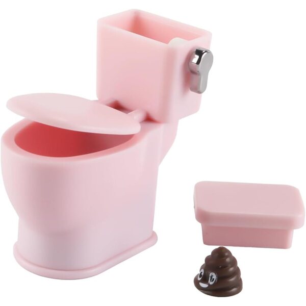 Puppenhaus-Miniaturtoilette aus rosa Kunststoff mit realistischen Geräuschen