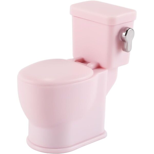 Puppenhaus-Miniaturtoilette aus rosa Kunststoff mit realistischen Geräuschen