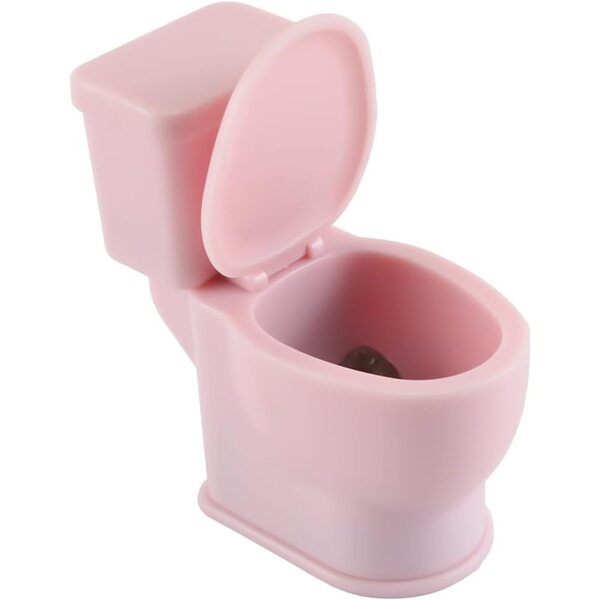 Puppenhaus-Miniaturtoilette aus rosa Kunststoff mit realistischen Geräuschen