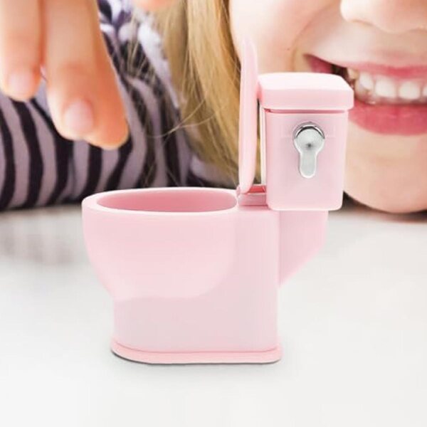 Puppenhaus-Miniaturtoilette aus rosa Kunststoff mit realistischen Geräuschen