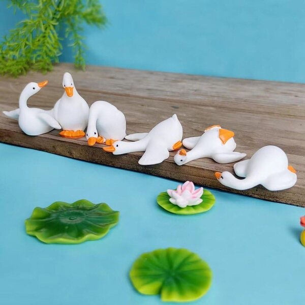 Set mit 6 Miniatur-Gans-Figuren aus Harz, Gartendekorationen und Miniaturen 5x5 cm