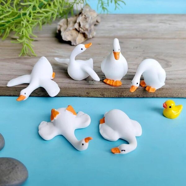 Set mit 6 Miniatur-Gans-Figuren aus Harz, Gartendekorationen und Miniaturen 5x5 cm