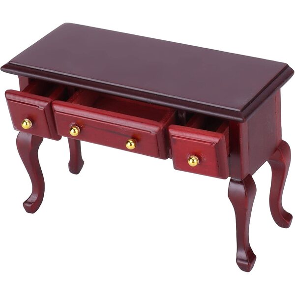Mini Tavolo in Legno per Casa delle Bambole 1/12 con 3 Cassetti, Decorazione Retrò