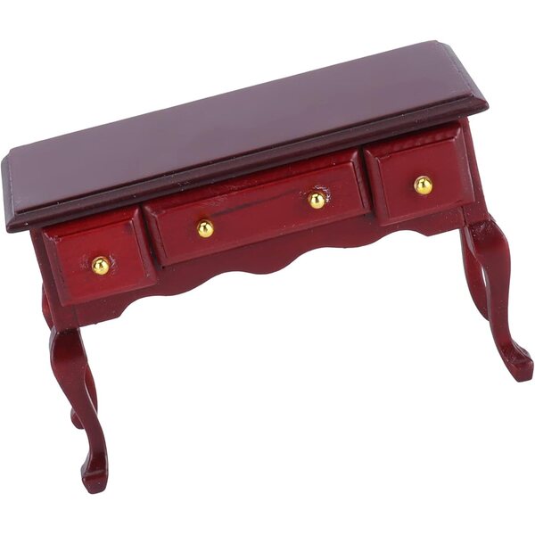 Mini Tavolo in Legno per Casa delle Bambole 1/12 con 3 Cassetti, Decorazione Retrò