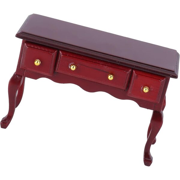 Mini Tavolo in Legno per Casa delle Bambole 1/12 con 3 Cassetti, Decorazione Retrò