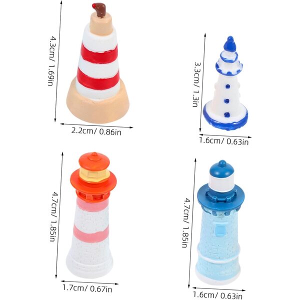 Set di 4 mini figure faro in resina di micro paesaggio e giardinaggio