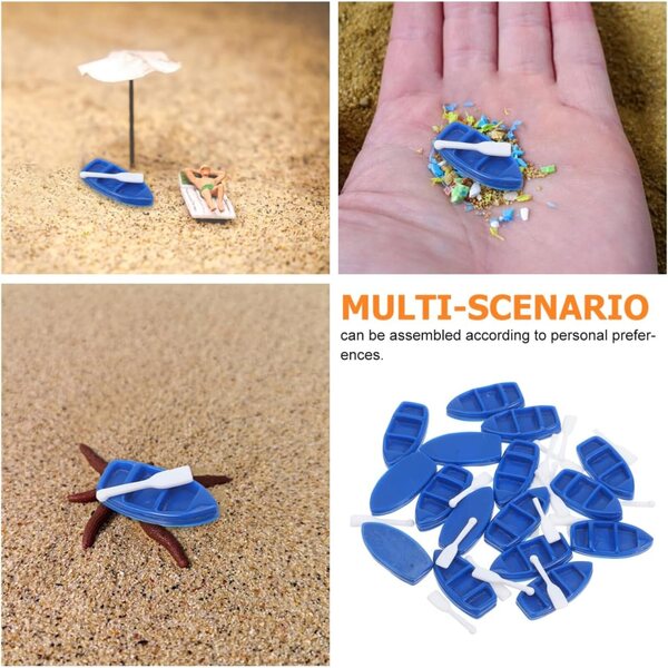 Miniature Barchette in Resina Blu per Decorazioni Spiaggia e Casa delle Bambole