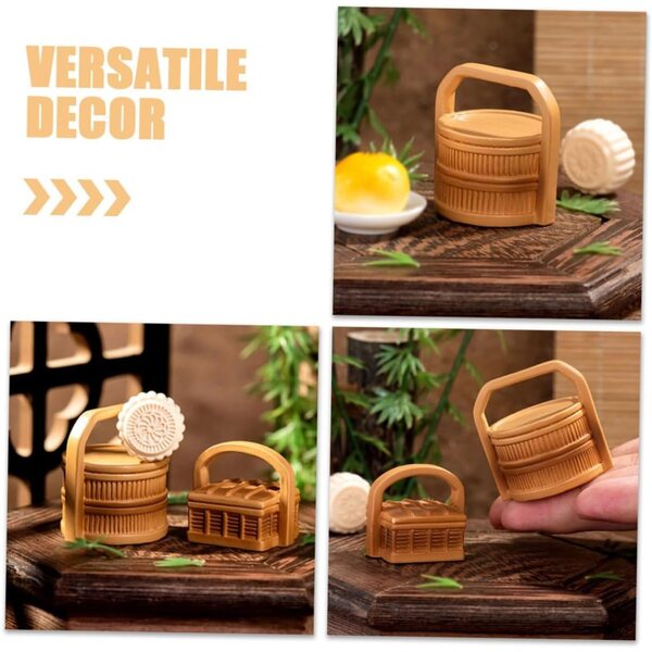 Set 6 Mini Cesti Bambù in Resina per Decorazioni Micro Paesaggi e Case delle Bambole