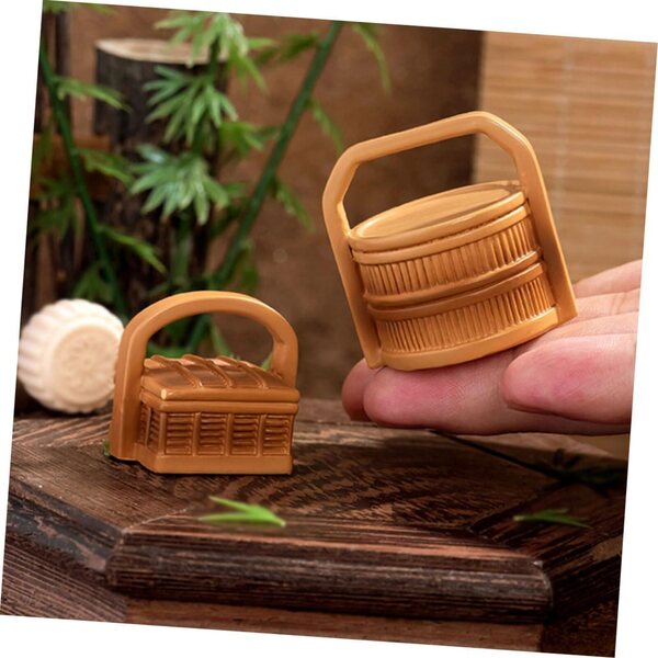 Set 6 Mini Cesti Bambù in Resina per Decorazioni Micro Paesaggi e Case delle Bambole
