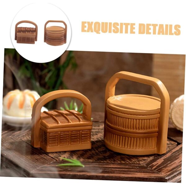 Set 6 Mini Cesti Bambù in Resina per Decorazioni Micro Paesaggi e Case delle Bambole