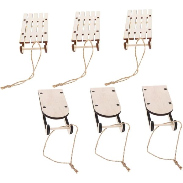 Set 6 Mini Slitte in Legno non Verniciate per Decorazioni Natalizie e Festive