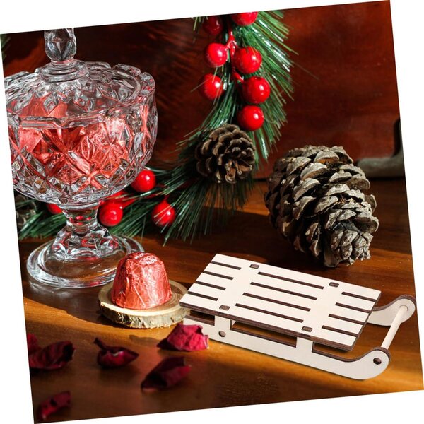 Set 6 Mini Slitte in Legno non Verniciate per Decorazioni Natalizie e Festive
