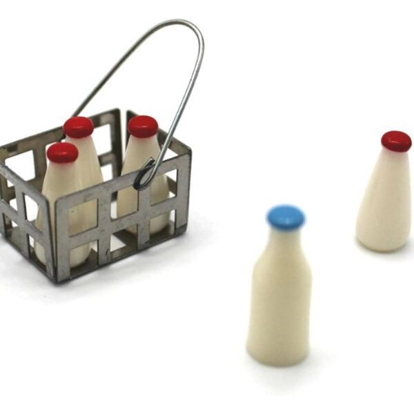 Set 5in1 Miniatur-Milchflaschen mit Korb für Miniaturküche und Esszimmer