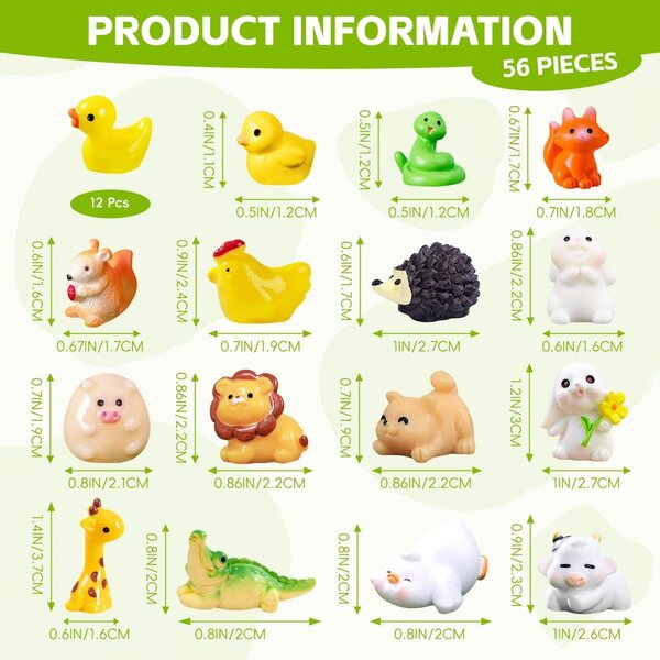 56 Mini Animali in Resina per Micro Giardini, Case delle Bambole e Decorazioni Varie