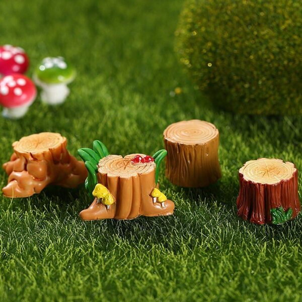 Miniatur-Baumstamm-Ornamente aus Kunstharz, 8 Stück, für Gärten und Puppenhäuser