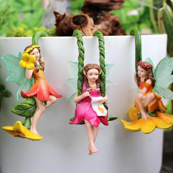 Miniatur-Feen aus Kunstharz für den Garten, Set mit 3 Ornamenten für die Außendekoration