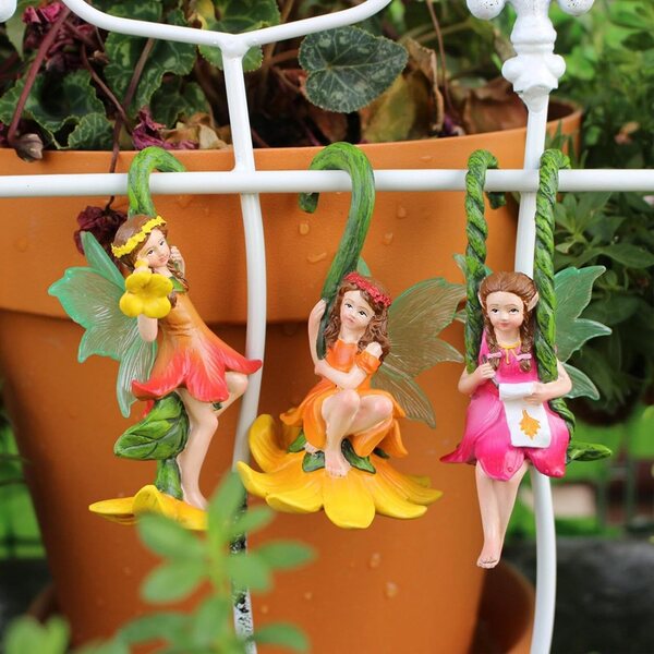 Miniatur-Feen aus Kunstharz für den Garten, Set mit 3 Ornamenten für die Außendekoration