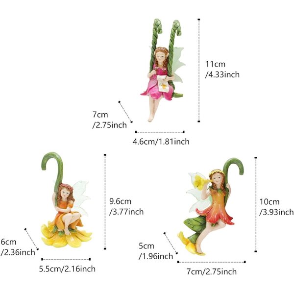 Miniatur-Feen aus Kunstharz für den Garten, Set mit 3 Ornamenten für die Außendekoration