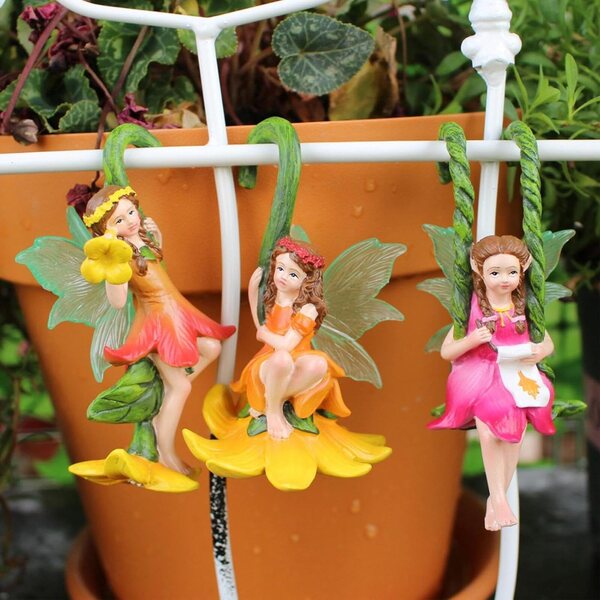 Miniatur-Feen aus Kunstharz für den Garten, Set mit 3 Ornamenten für die Außendekoration