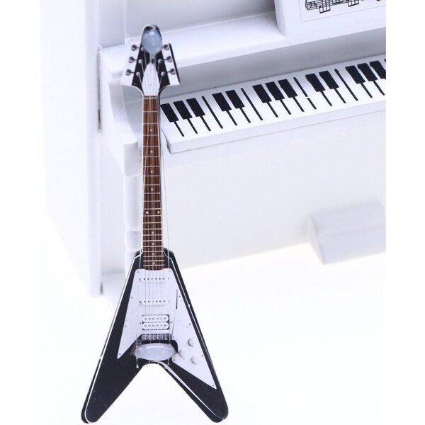 Set mit 4 Mini-E-Gitarren aus Holz für Puppenhaus-Dekoration und Mini-Musik
