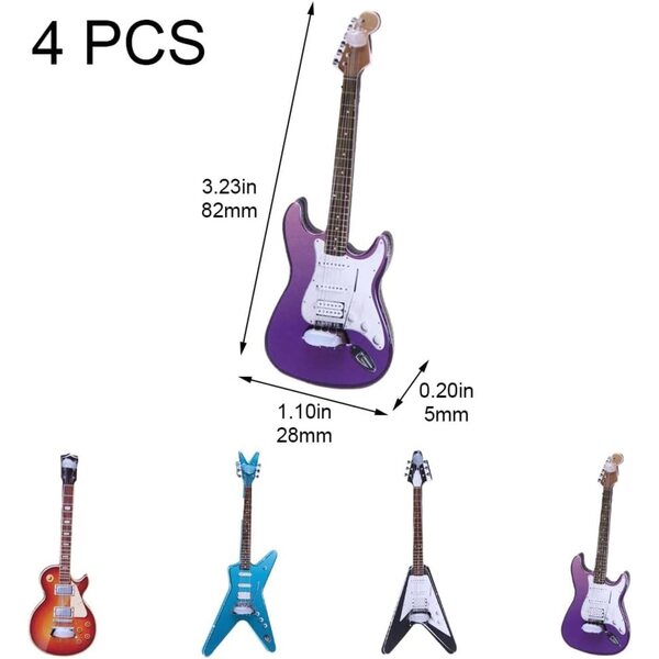 Set mit 4 Mini-E-Gitarren aus Holz für Puppenhaus-Dekoration und Mini-Musik