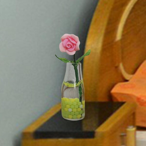 Miniatura Fiore con Vaso in Vetro per Casa delle Bambole 1:6 1:12 Decorazione