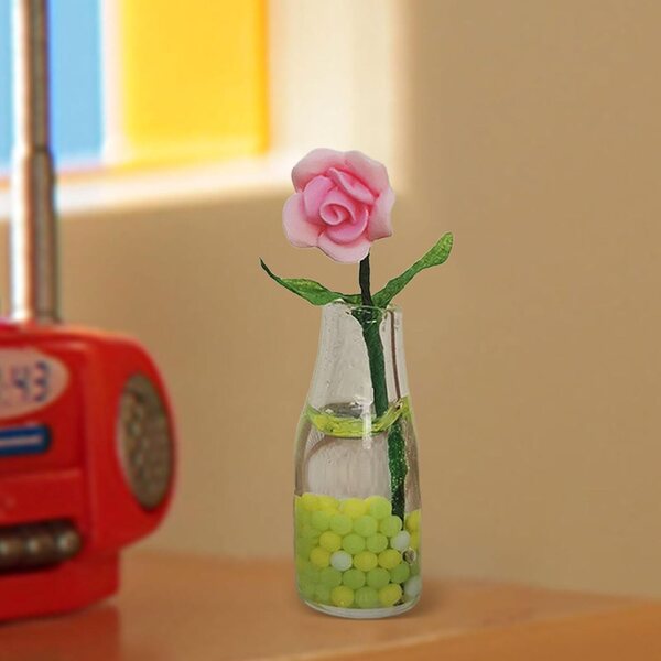 Miniatura Fiore con Vaso in Vetro per Casa delle Bambole 1:6 1:12 Decorazione