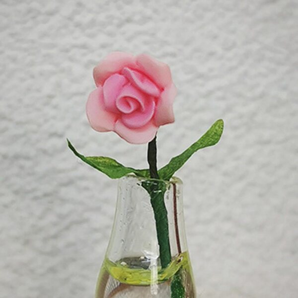 Miniatura Fiore con Vaso in Vetro per Casa delle Bambole 1:6 1:12 Decorazione