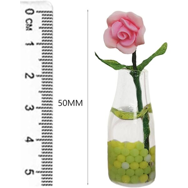 Miniatura Fiore con Vaso in Vetro per Casa delle Bambole 1:6 1:12 Decorazione