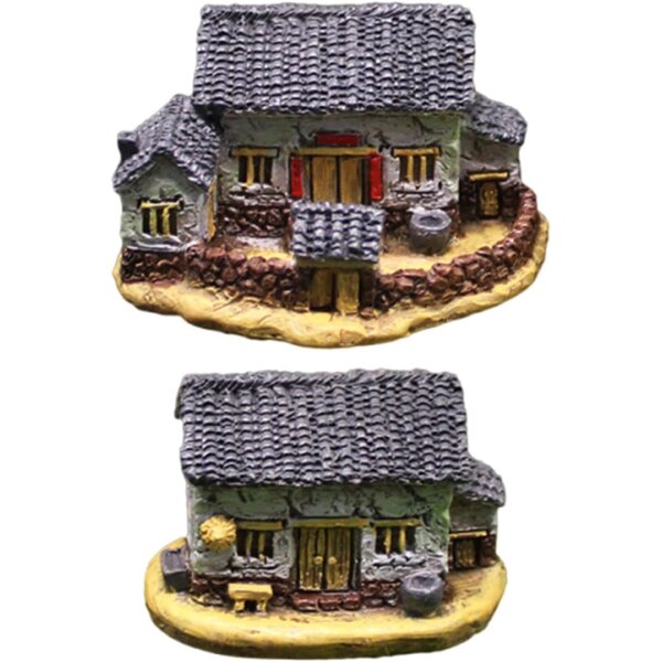 Ornamenti case in miniatura in resina con tetto di paglia, decorazioni per giardino e casa