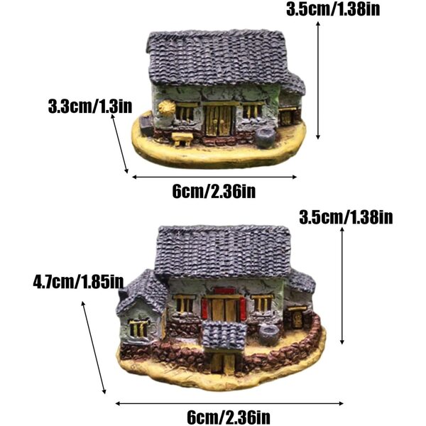 Ornamenti case in miniatura in resina con tetto di paglia, decorazioni per giardino e casa