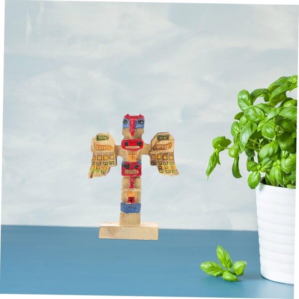 Gartendekoration aus Kunstharz mit buntem Stammes-Totem für den Außenbereich, 12 x 9 cm