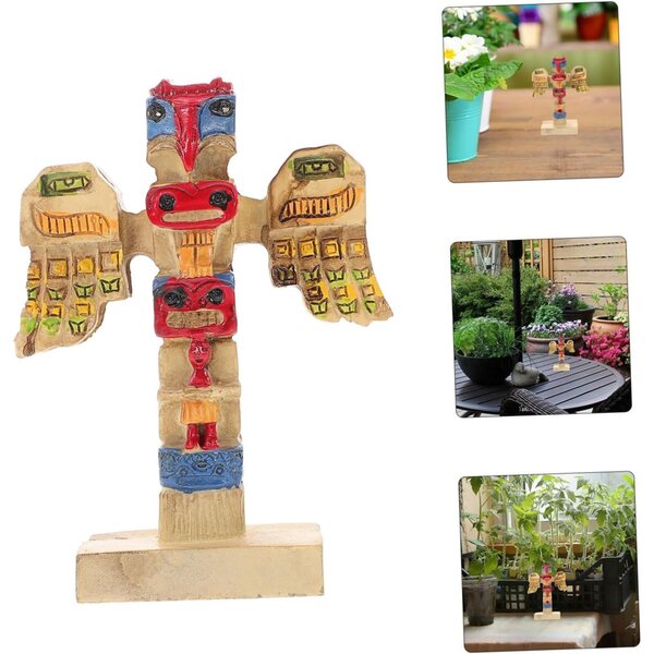 Gartendekoration aus Kunstharz mit buntem Stammes-Totem für den Außenbereich, 12 x 9 cm