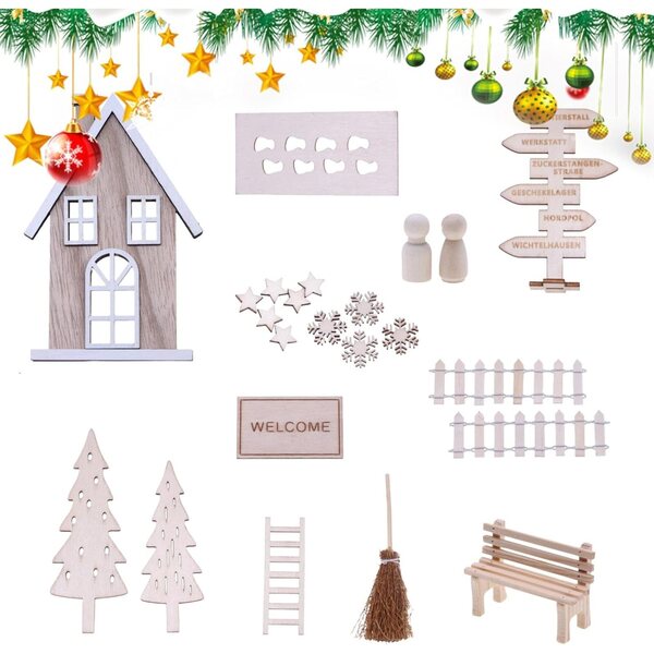 Decorazioni Natalizie Miniature in Legno per Casa delle Bambole - Set Festivo Realistico e Versatile