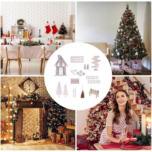 Decorazioni Natalizie Miniature in Legno per Casa delle Bambole - Set Festivo Realistico e Versatile