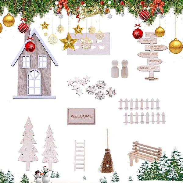 Decorazioni Natalizie Miniature in Legno per Casa delle Bambole - Set Festivo Realistico e Versatile