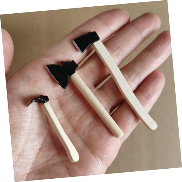 ibasnice Set 3 Mini Asce da Giardino in Lega e Legno per Miniature e Pupazzi
