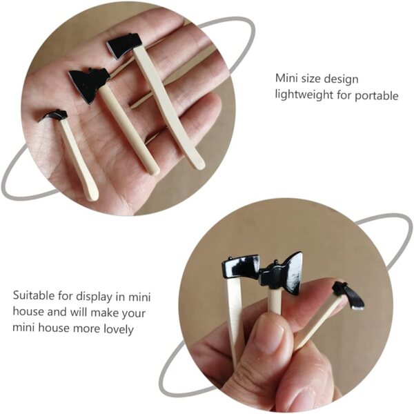 ibasnice Set 3 Mini Asce da Giardino in Lega e Legno per Miniature e Pupazzi