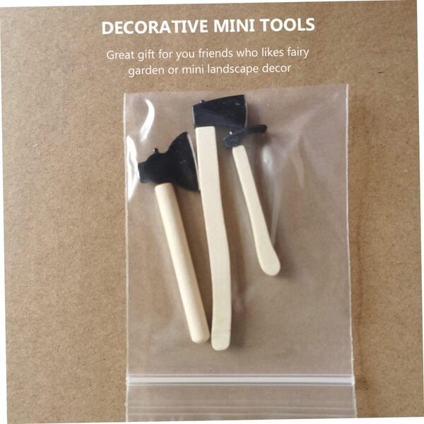 ibasnice Set 3 Mini Asce da Giardino in Lega e Legno per Miniature e Pupazzi