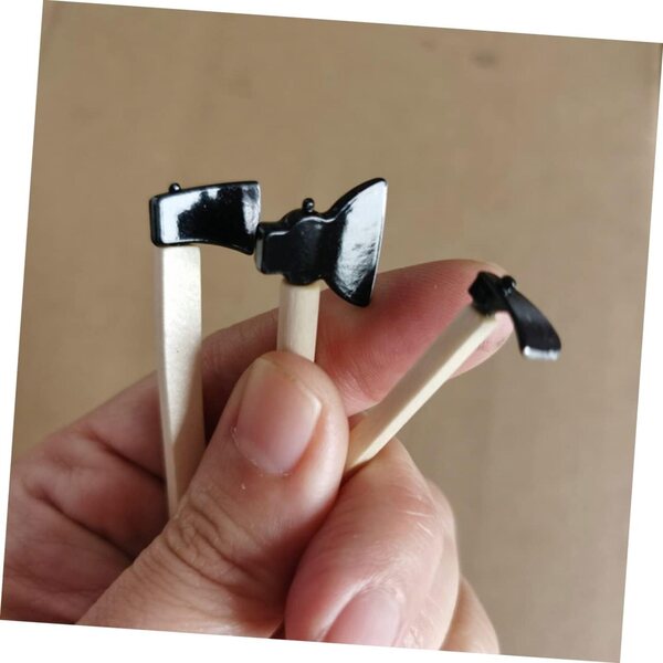 ibasnice Set 3 Mini Asce da Giardino in Lega e Legno per Miniature e Pupazzi