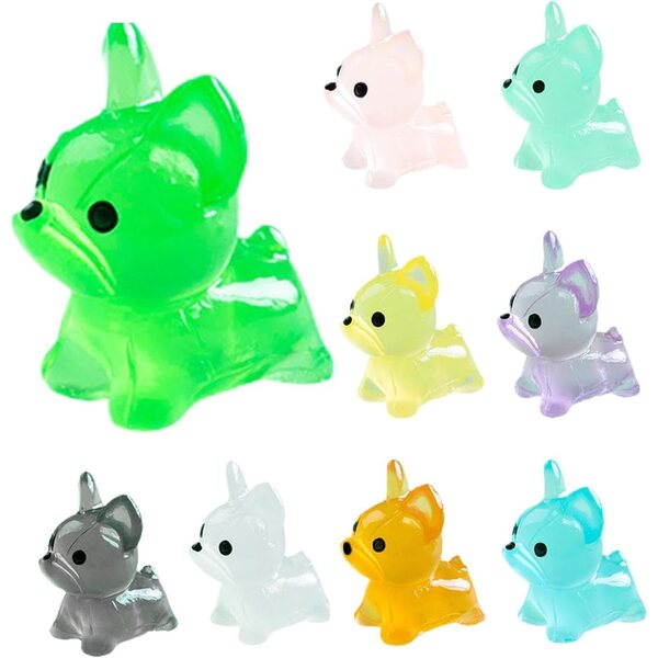 9 Mini Statue di Cuccioli in Resina Fosforescente per Decorazione Casa e Giardino