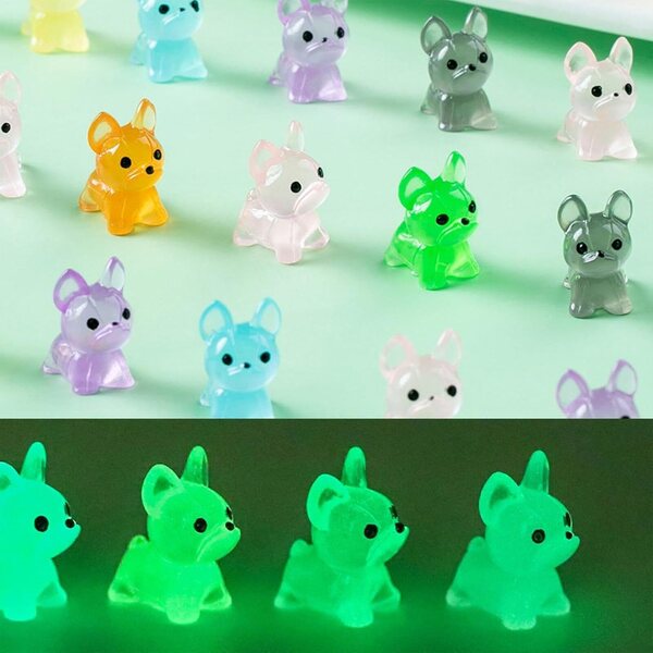 9 Mini Statue di Cuccioli in Resina Fosforescente per Decorazione Casa e Giardino