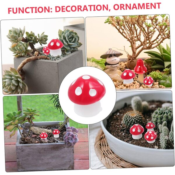 Mini Decorazioni Funghi in Resina rossi 50 pezzi per Giardino e DIY Miniatura