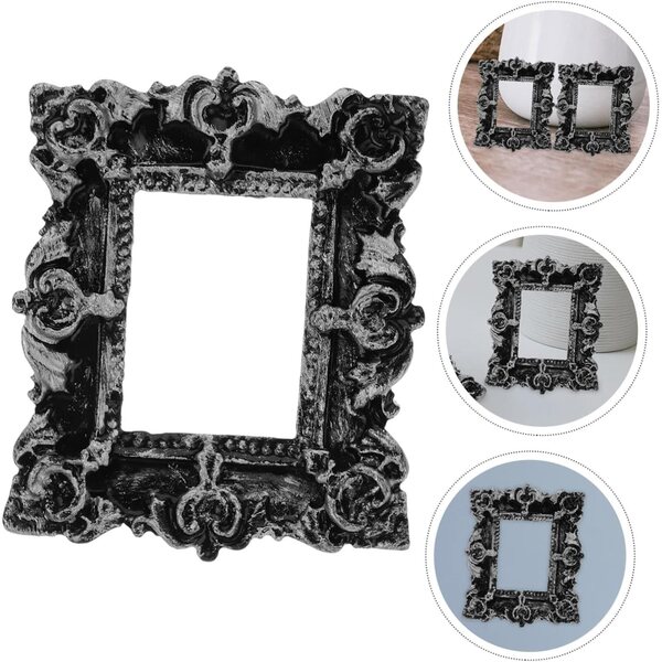 ibasenice Set 2 Mini Cornici Vintage in Resina Argento per Foto e Decorazioni