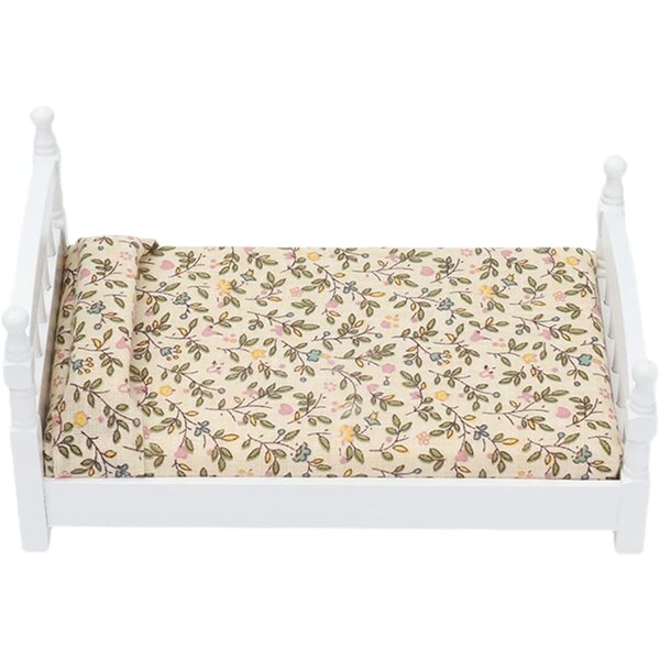 Letto in legno per casa delle bambole in scala 1:12 con materasso e cuscini