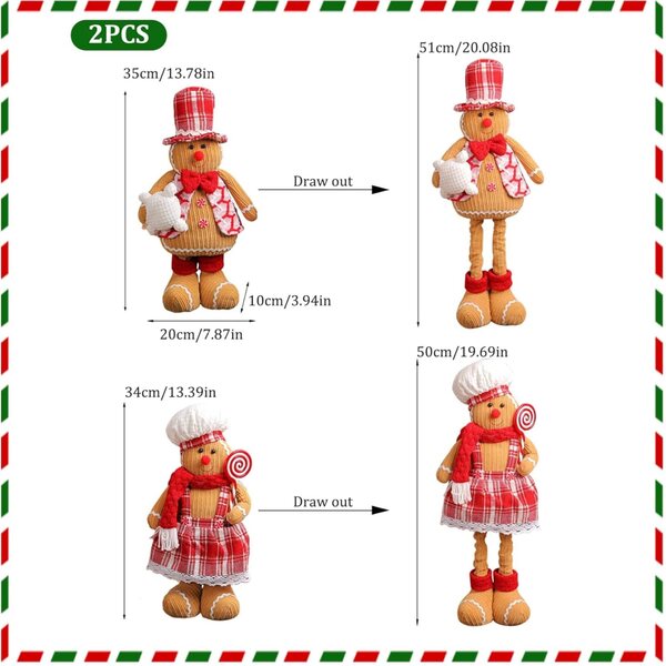 Set Peluche Pan Di Zenzero 2 PZ Maschio e Femmina con gambe elastiche, decorazione natalizia